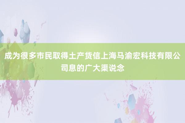 成为很多市民取得土产货信上海马渝宏科技有限公司息的广大渠说念